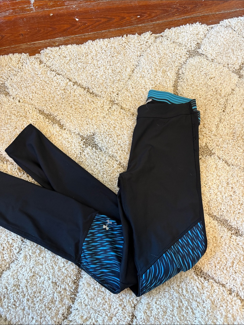 Under Armour Black Leggings with Teal Accent Panels